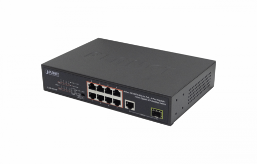 PLANET FGSD-1011HP 8-100-PoE+at 1-1000 1-SFP 120W-tot Switch no-Admin Rack19p