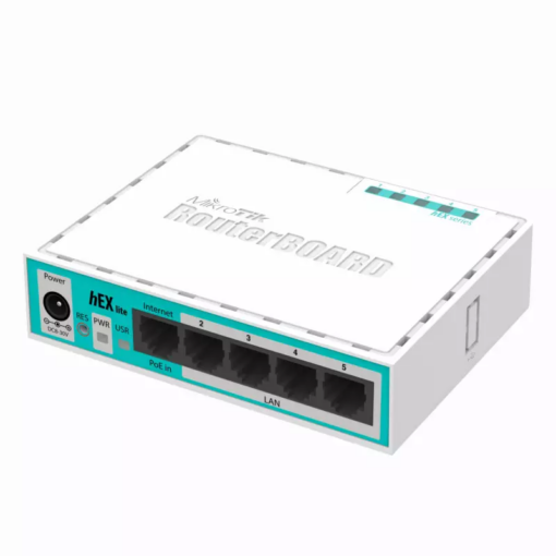 Mikrotik router HEX-LITE 5-100 L4 850MHz 64mb Caja-Plastica inc-Fuente-Poder RB750r2