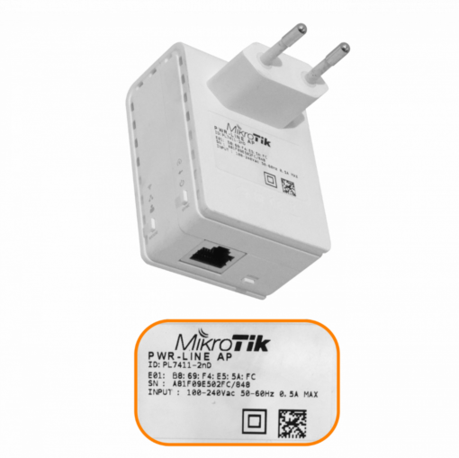 MIKROTIK PWR-LINE-AP AV500 Powerline WiFi-2,4GHz 1-100 1,5dBi Unitario RouterOS-L4 - Imagen 2
