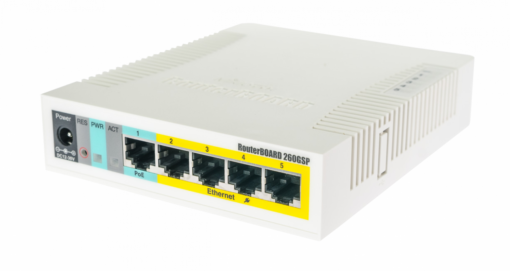 Mikrotik RB260GSP 5-1000-(4-PoE/9-28VDC) 1-SFP SWOS VLAN Switch Admin no-Rack