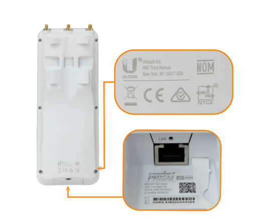 UBIQUITI RP-5AC-GEN2 .SMA-GPS 5GHz 1-1000 2-RPSMA-H incPoE24G 27dBm 18-26VDC Prism - Imagen 2