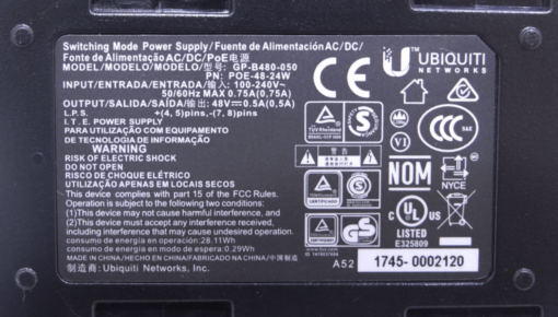 UBIQUITI POE-48-24W PoE 48V 24W 2-RJ45 802.3af-ModeB-4/5-7/8 220V - Imagen 4