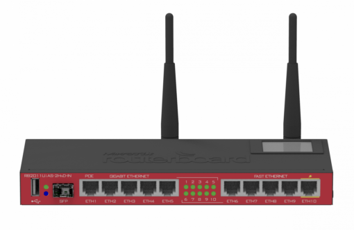 MIKROTIK RB2011UIAS-2HND-IN 5-1000 5-100 1-SFP LCD USB L4 2,4GHz-1W-2x2 PoE 2-4dBi-Fijas