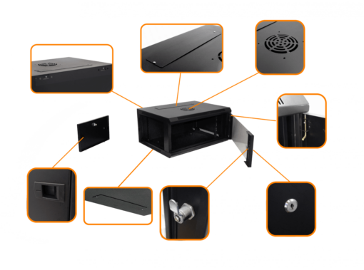 Rack Pared Mural Negro RK04-4L Laterales-Remov 4U 45cm-Fondo - Imagen 4