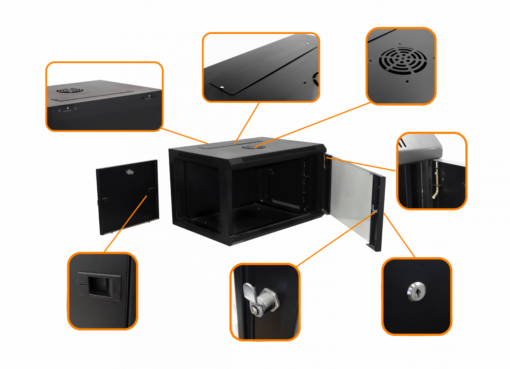 Gabinete Rack Pared Negro inc-M6-2U RK06-4L 45cm-Fondo 6U - Imagen 4